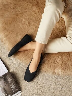 Arromic Ballet Knit Flats Black Square Toe 9 BOX